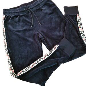 Fila Dark Navy Blue Velour Joggers, Size Medium, Logo Side, Track Pants, Comfy